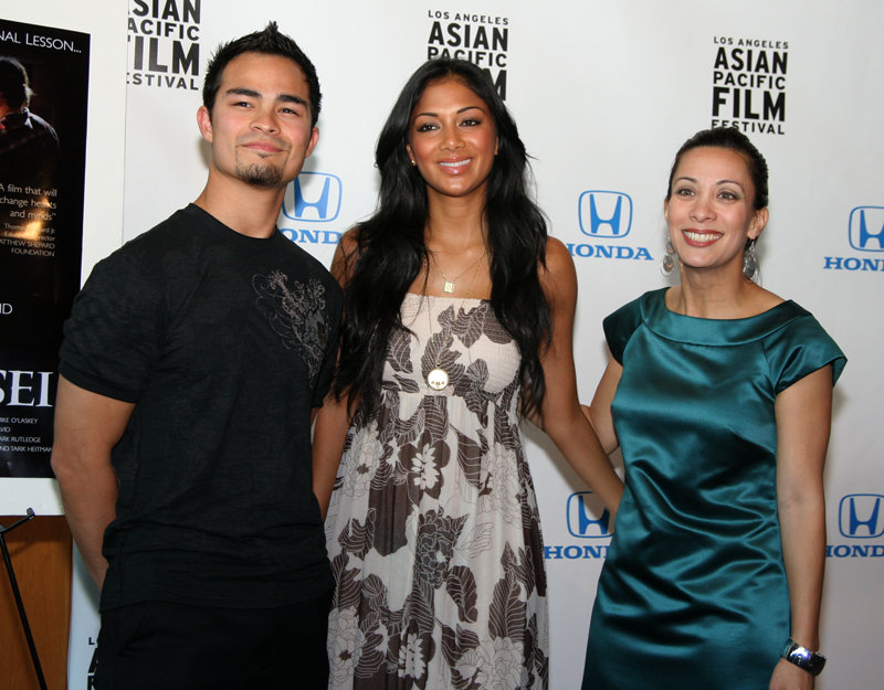 Diverse Celebrities like Nicole Scherzinger, lead singer of the Pussycat Dolls, (center) came out to support the inspiring message of The SENSEI, with her cousin Michael Hake who plays Gary, and Writer-Director-Actress, D. Lee Inosanto