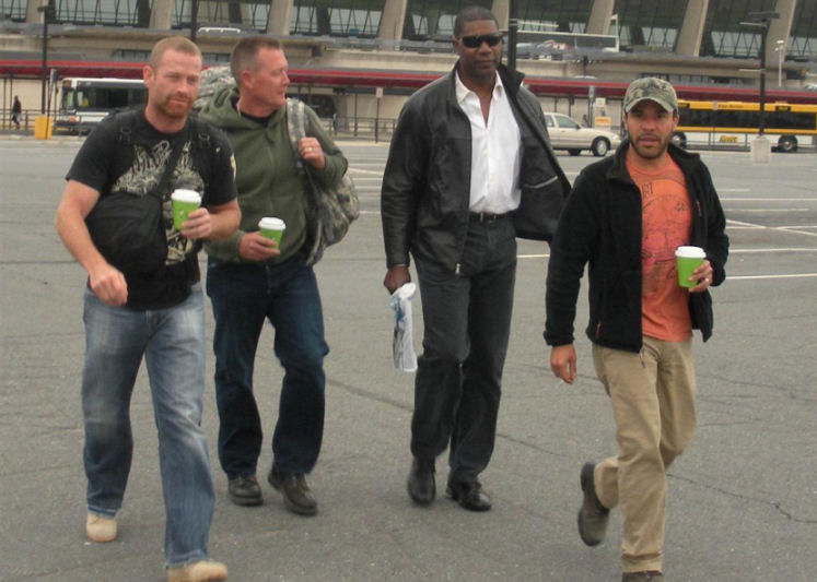 Max Martini, Robert Patrick, Dennis Haysbert, Michael Irby arriving in Iraq