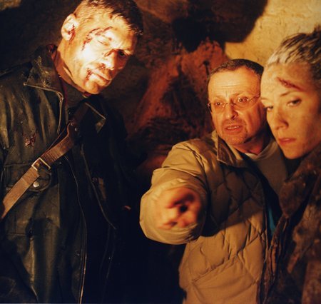 Stanley Isaacs (center), directs Steven Bauer and Hayley DuMond in 