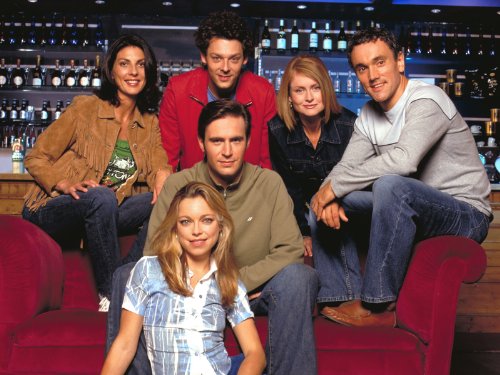 Still of Sarah Alexander, Gina Bellman, Richard Coyle, Jack Davenport, Kate Isitt and Ben Miles in Coupling (2000)