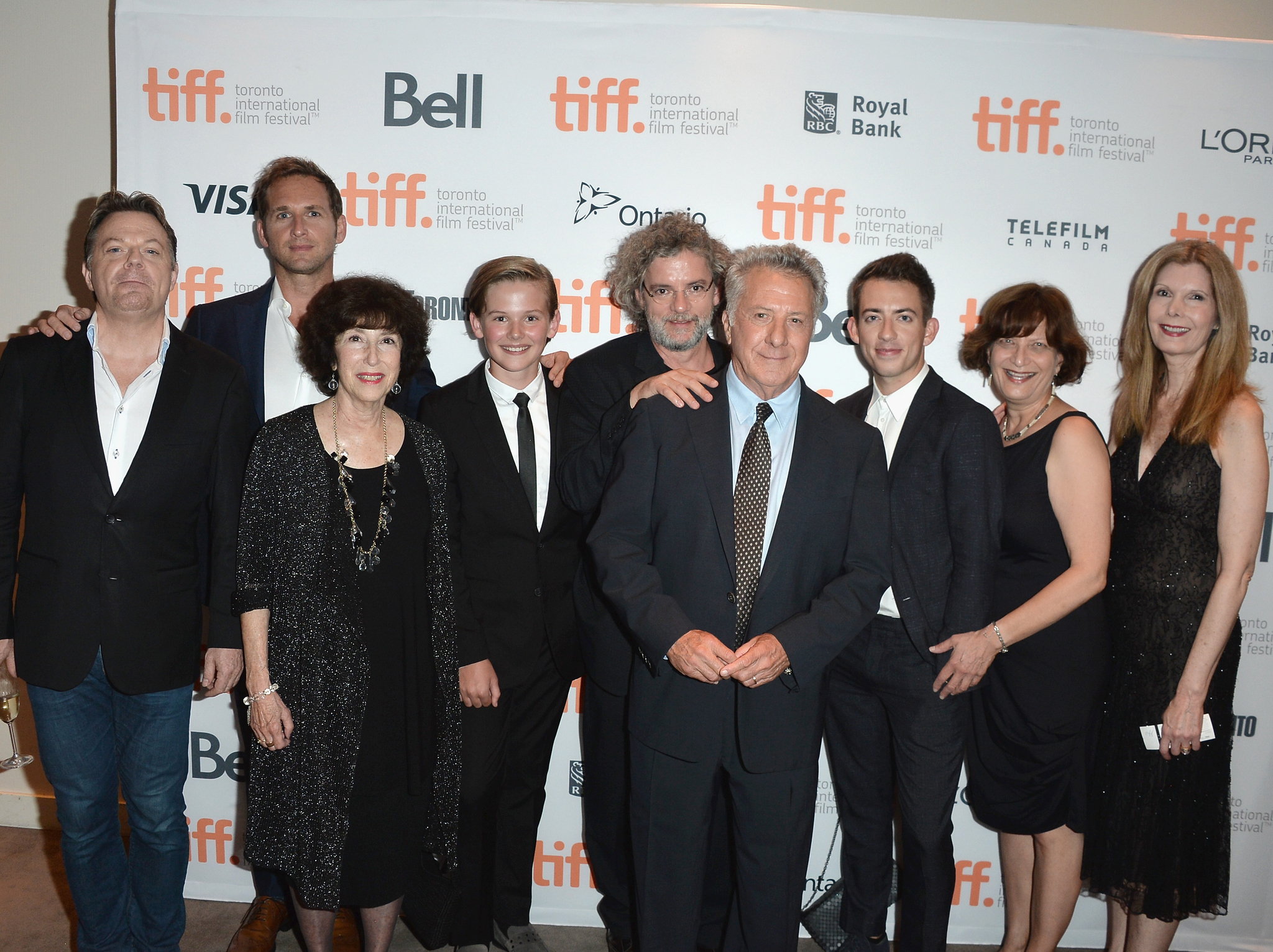 Dustin Hoffman, Judy Cairo, Carol Baum, Francois Girard, Jane Goldenring, Eddie Izzard, Josh Lucas, Kevin McHale and Garrett Wareing at event of Boychoir (2014)