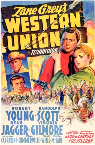 Randolph Scott, Robert Young, Virginia Gilmore and Dean Jagger in Western Union (1941)