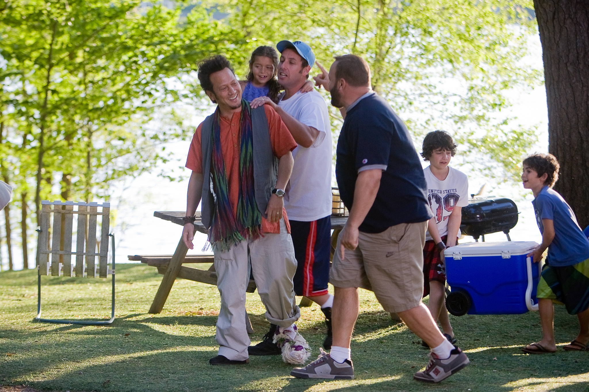 Still of Adam Sandler, Rob Schneider, Kevin James, Jake Goldberg and Cameron Boyce in Grown Ups (2010)