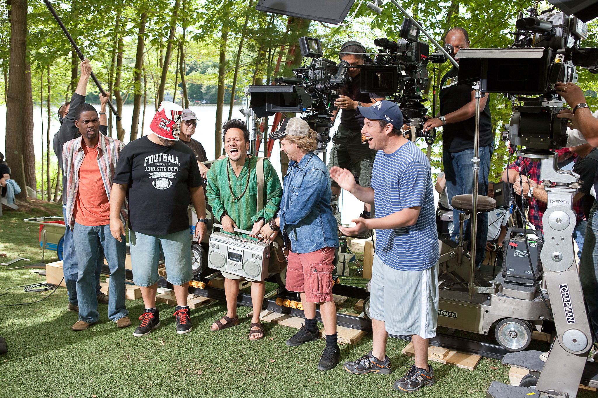 Still of Adam Sandler, Chris Rock, Rob Schneider, David Spade and Kevin James in Grown Ups (2010)