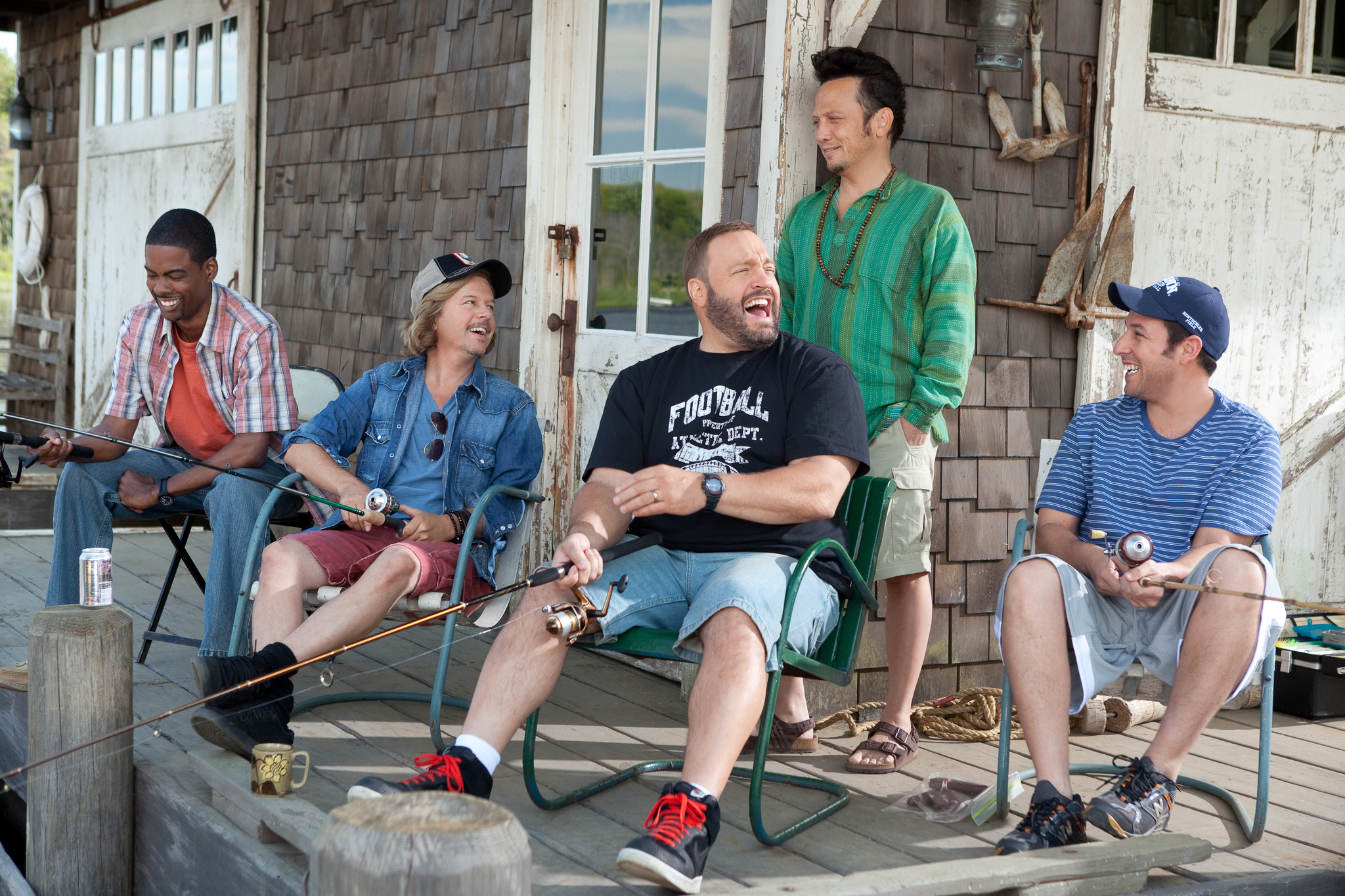 Still of Adam Sandler, Chris Rock, Rob Schneider, David Spade and Kevin James in Grown Ups (2010)