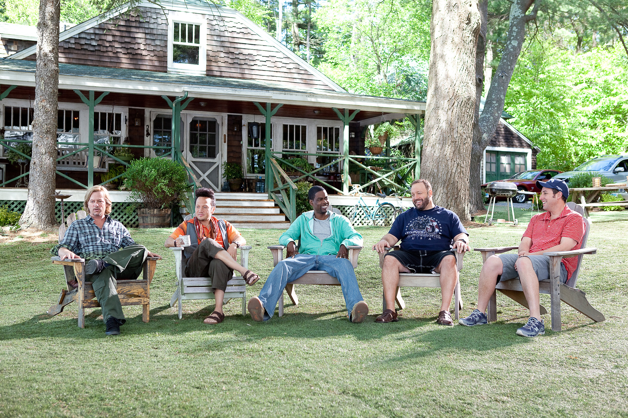 Still of Adam Sandler, Chris Rock, Rob Schneider, David Spade and Kevin James in Grown Ups (2010)