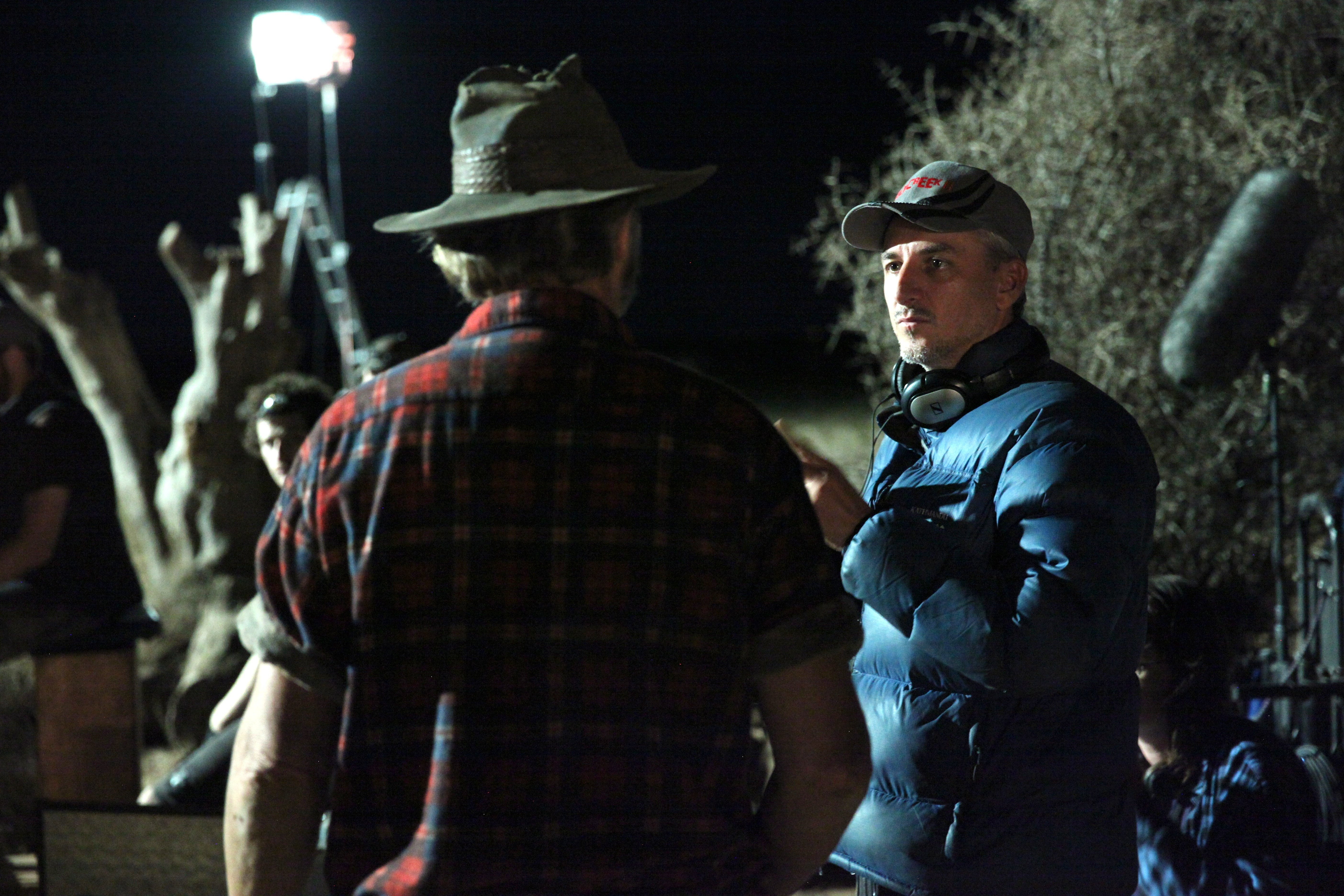 Actor John Jarratt and Director Greg McLean on the set of Wolf Creek 2