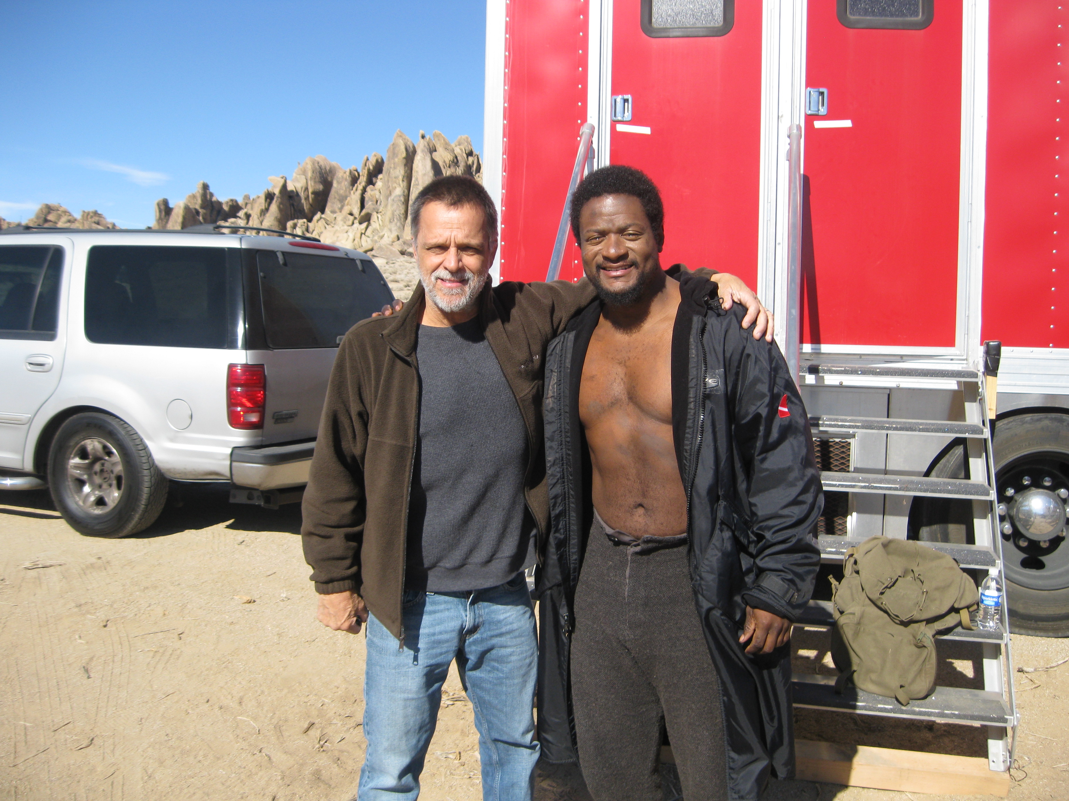 On set in Django Unchained with James Russo and Keith Jefferson