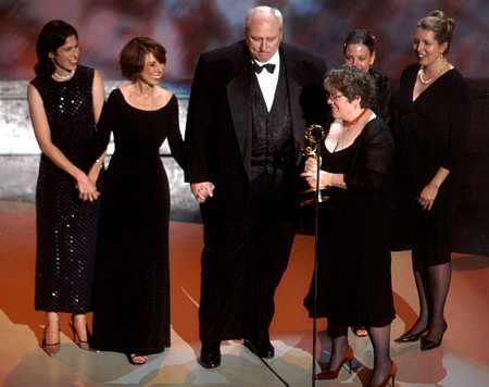 2002 Emmy Awards - (left to right) Jeanne Begley, Gidion Phillips, Kevin Burns, Maryellen Cox, Kerry Jensen, CarolAnne Dolan (front)