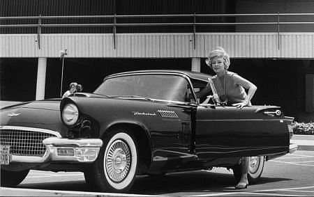 Glynis Johns with her 1956 Thunderbird C. 1956