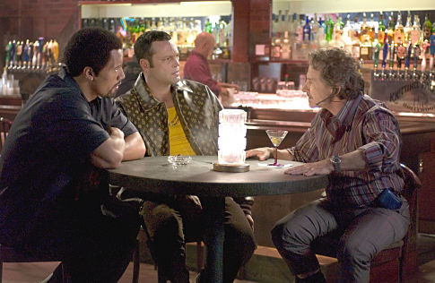 Elliot (THE ROCK), Raji (VINCE VAUGHN) and Nick Carr (HARVEY KEITEL) discuss business in MGM Pictures' comedy BE COOL.