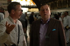 Sandy Johnson and Timothy Spall in Bangkok Station, shooting AUF WIEDERSEHEN PET (2004)