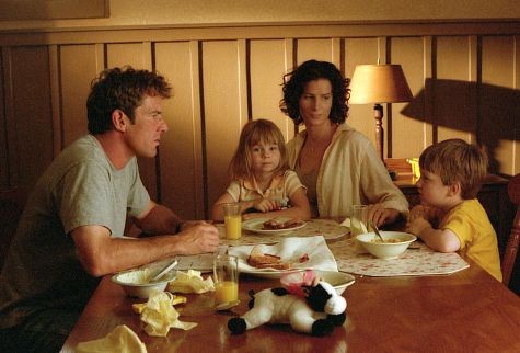 Still of Dennis Quaid, Rachel Griffiths and Angus T. Jones in The Rookie (2002)