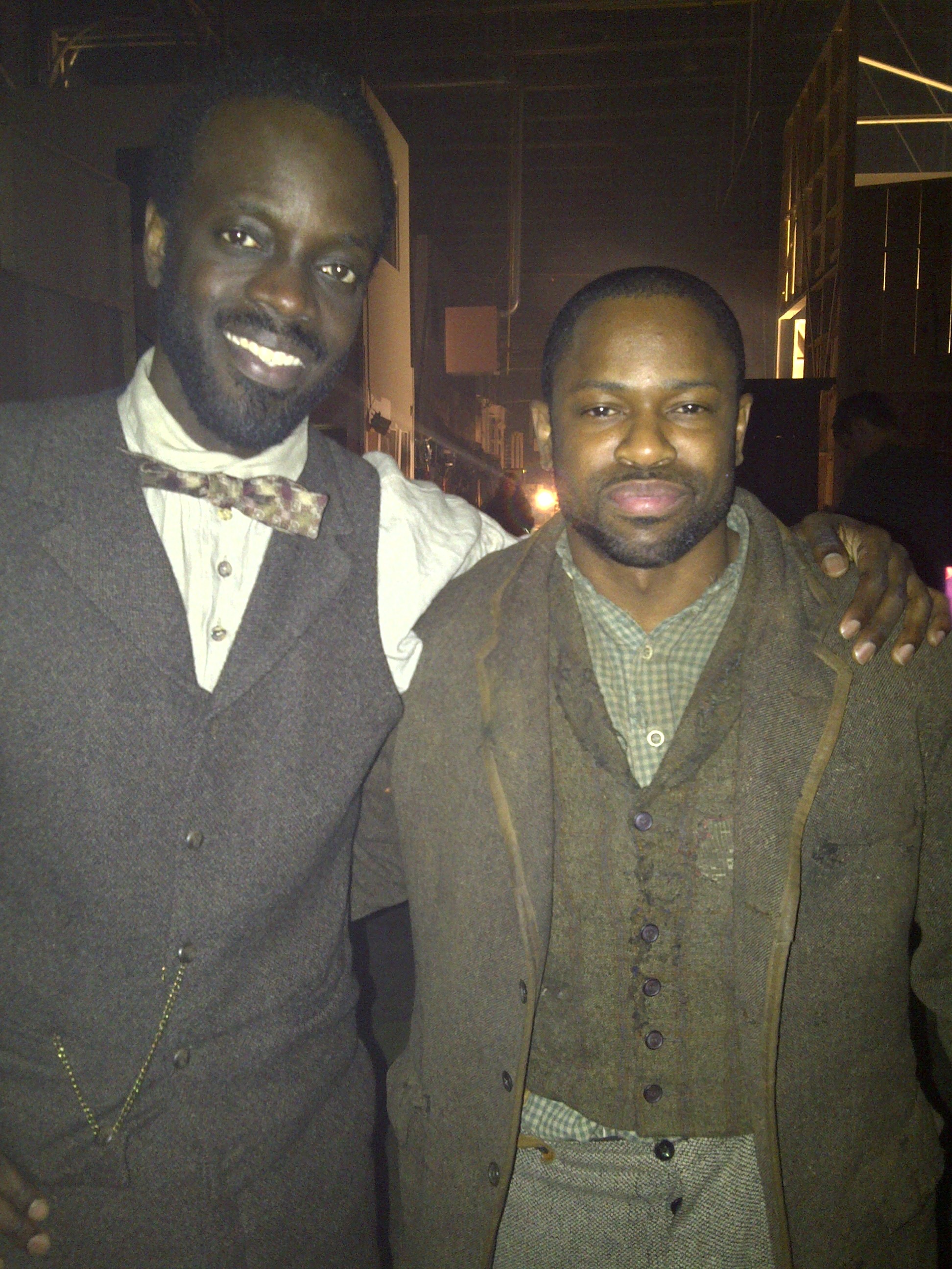 Jai Jai and Ato Essandoh on the set of copper during the taping of season two