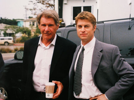 Harrison Ford and Jamison Jones on the set of 