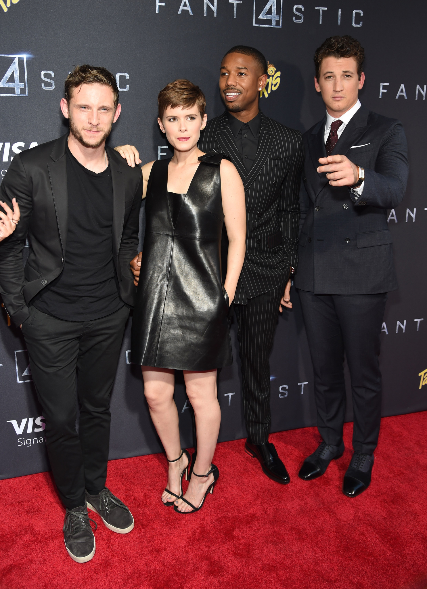 Jamie Bell, Michael B. Jordan, Kate Mara and Miles Teller at event of Fantastic Four (2015)