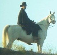 Greg Joseph on horseback (a purebred Arabian named Shades of Baloo) as The Soulless Gunfighter in 