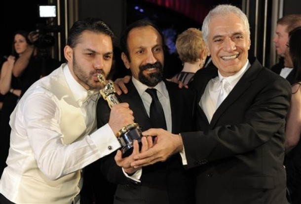 Director Asghar Farhadi, actor Peyman Moadi and Director of Photography Mahmoud Kalari from the best foreign film nominated Iranian film 