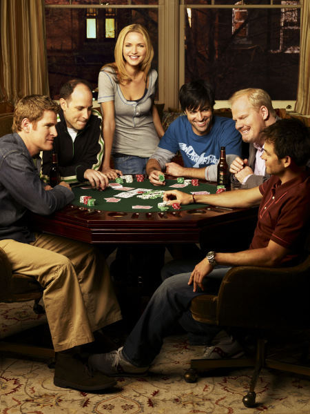 Still of Jim Gaffigan, Kyle Howard, Jamie Kaler, Jordana Spiro, Reid Scott and Michael Bunin in My Boys (2006)