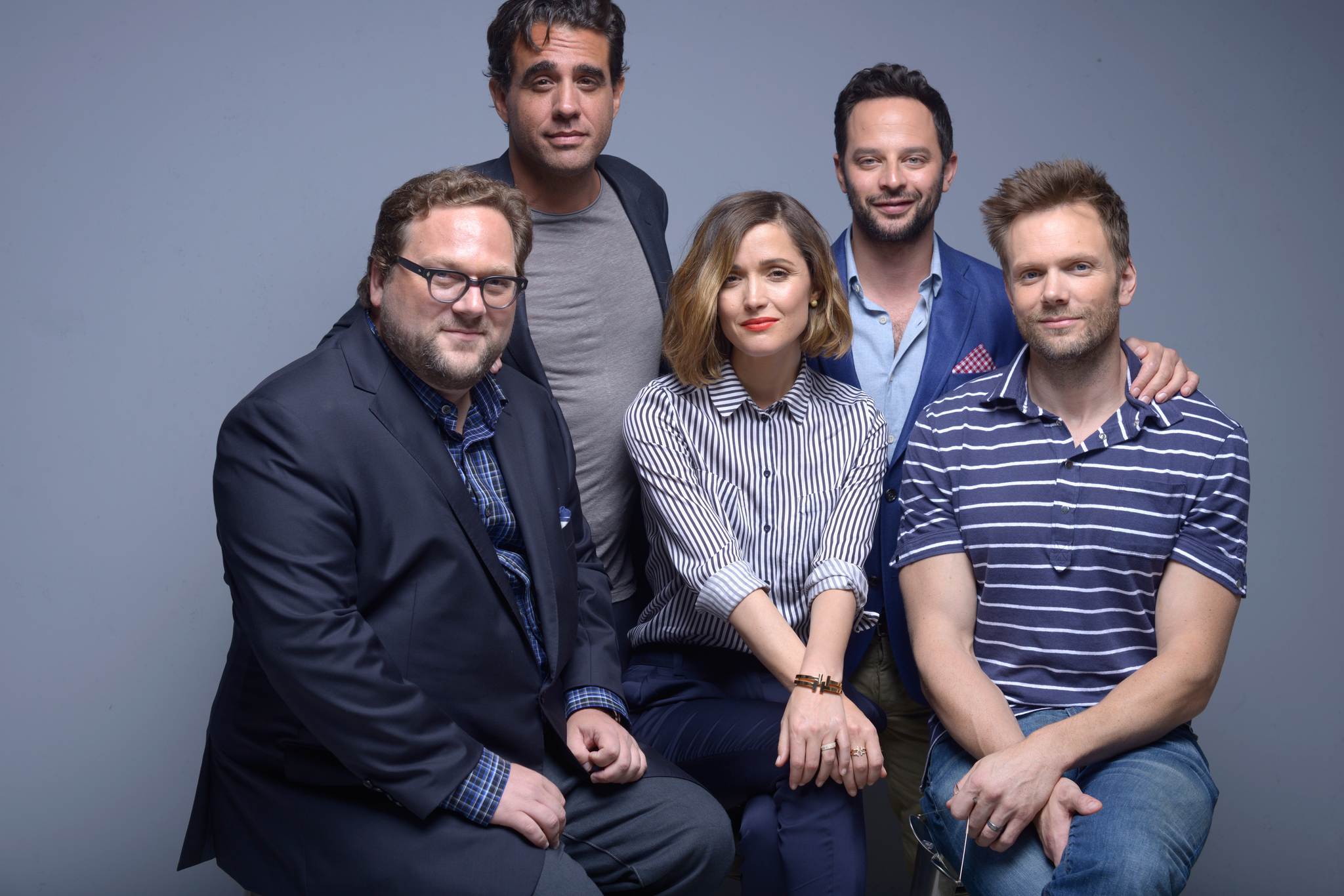 Rose Byrne, Bobby Cannavale, Ross Katz, Joel McHale and Nick Kroll at event of Adult Beginners (2014)