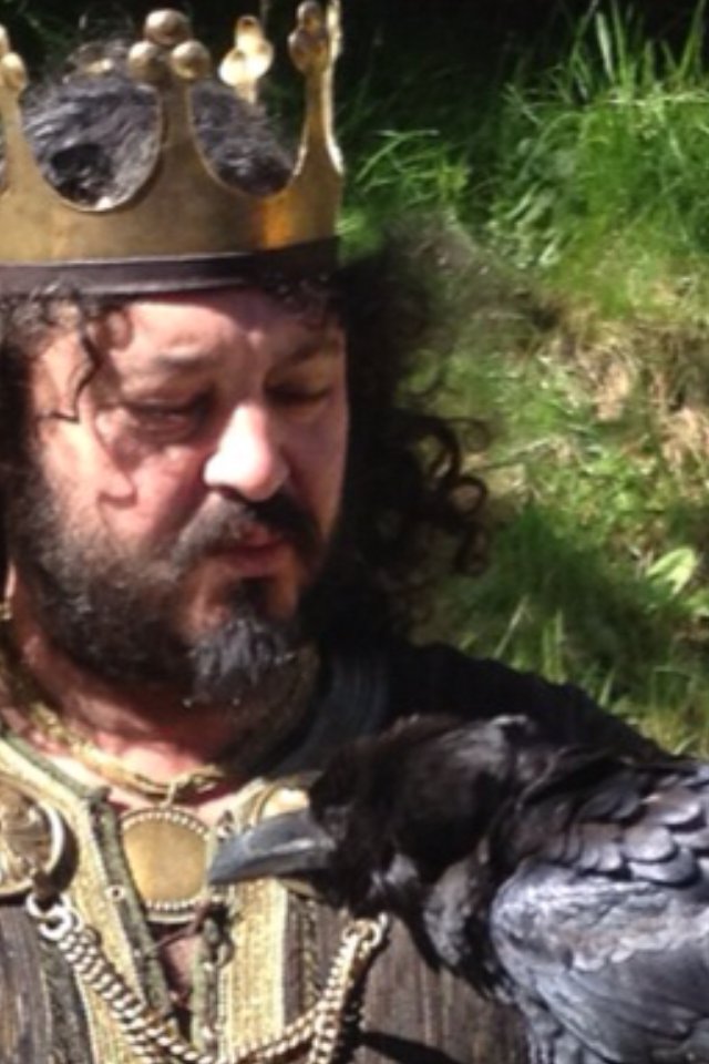 As 'King Aelle', in 'Vikings', with Soot the Raven. 2013.