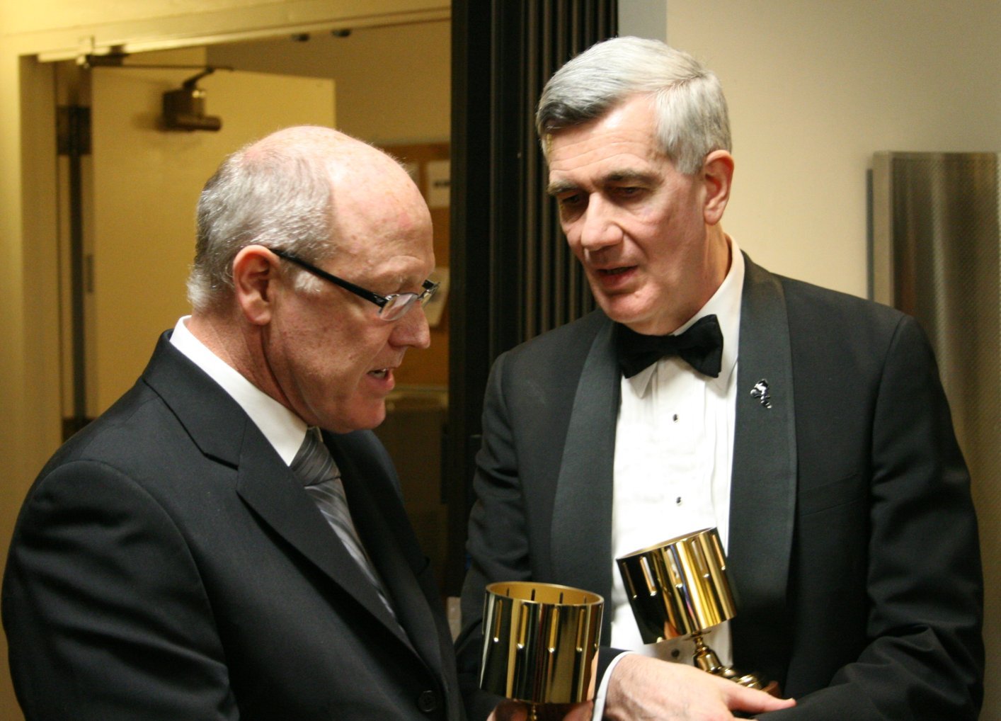 John Canemaker (r) compares notes with fellow Winsor McCay award winner Glen Keane