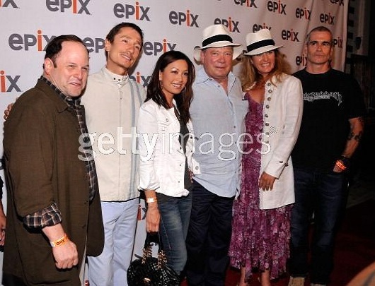 Actors: Jason Alexander, Dominic Keating, Tam Nguyen and William Shatner, wife Elizabeth Shatner and musician/author Henry Rollins arrive at an outdoor screening of Shatner's new Star Trek-themed documentary 'The Captains' July 25,2011