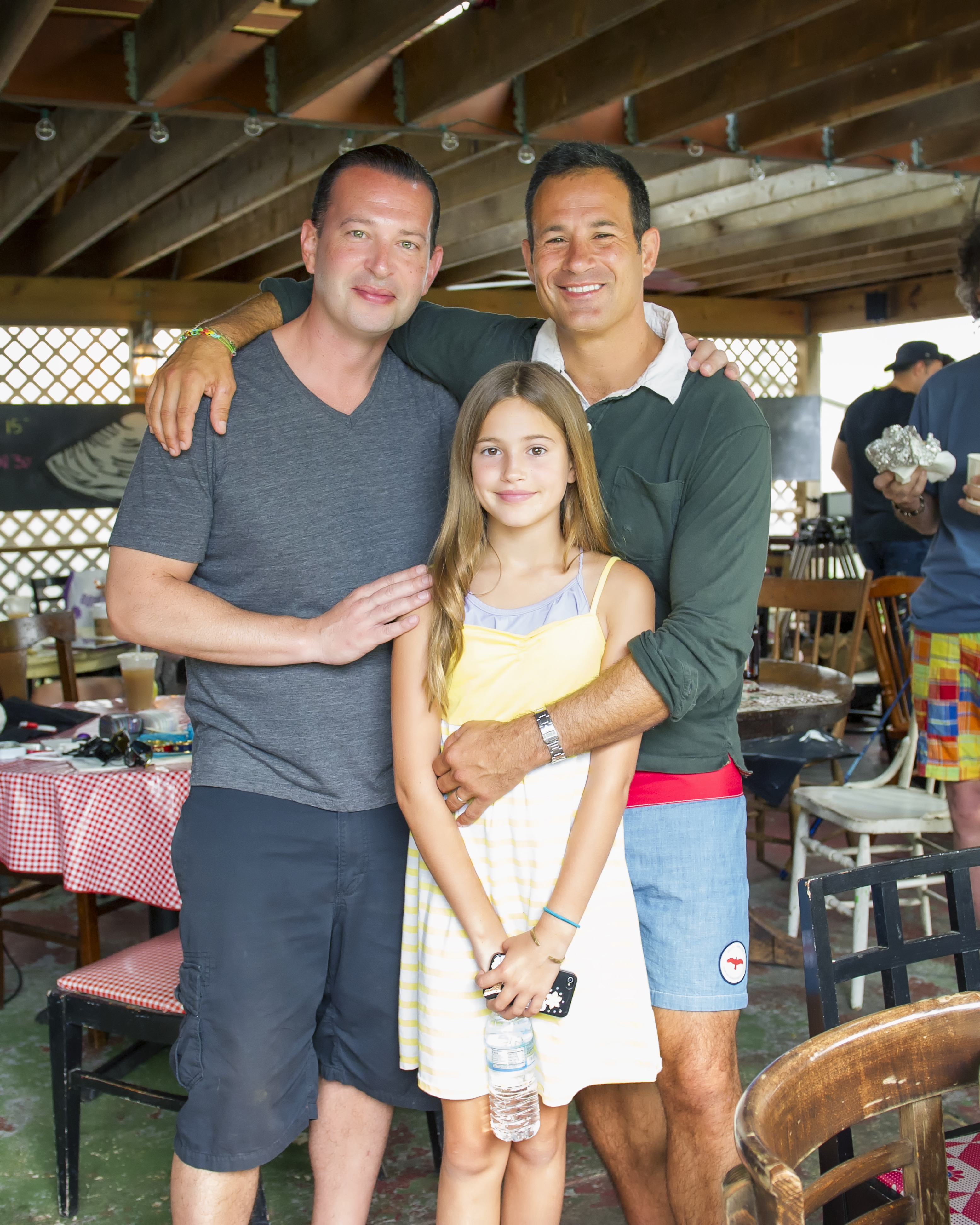 Christian Keiber with co/stars & life-long friends Sam Calagione & Grier Calagione on set at 'Quahogs Seafood Shack' & some 'Dogfish Head Beer' for the film, 