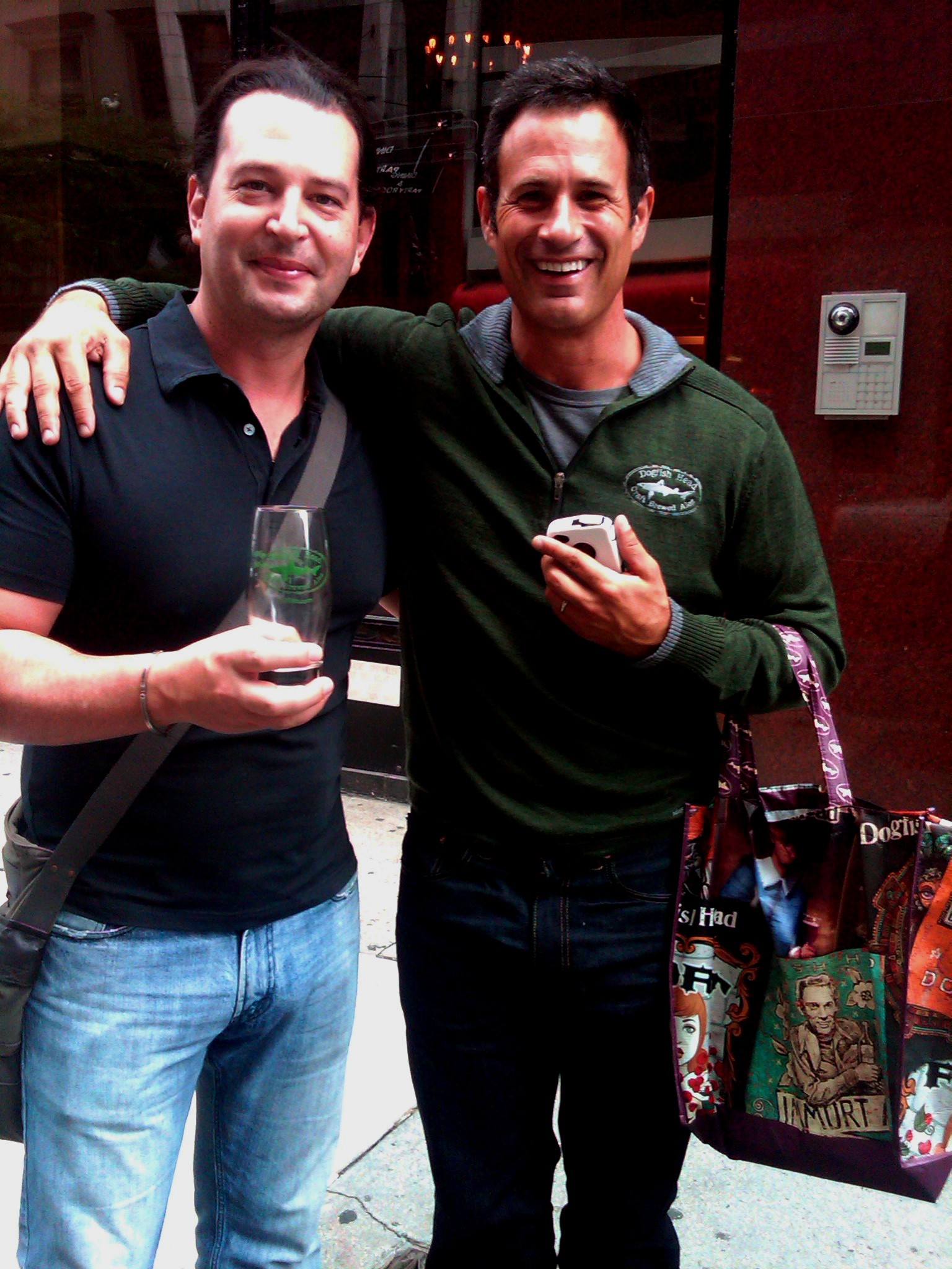 Old friends, actor Christian Keiber & owner Sam Calagione of Dogfish Head Brewery during NYC beer week.