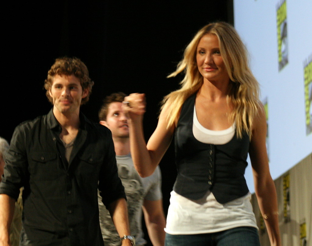 James Marsden, director Richard Kelly, and Cameron Diaz, leaving after their panel to discuss The Box.