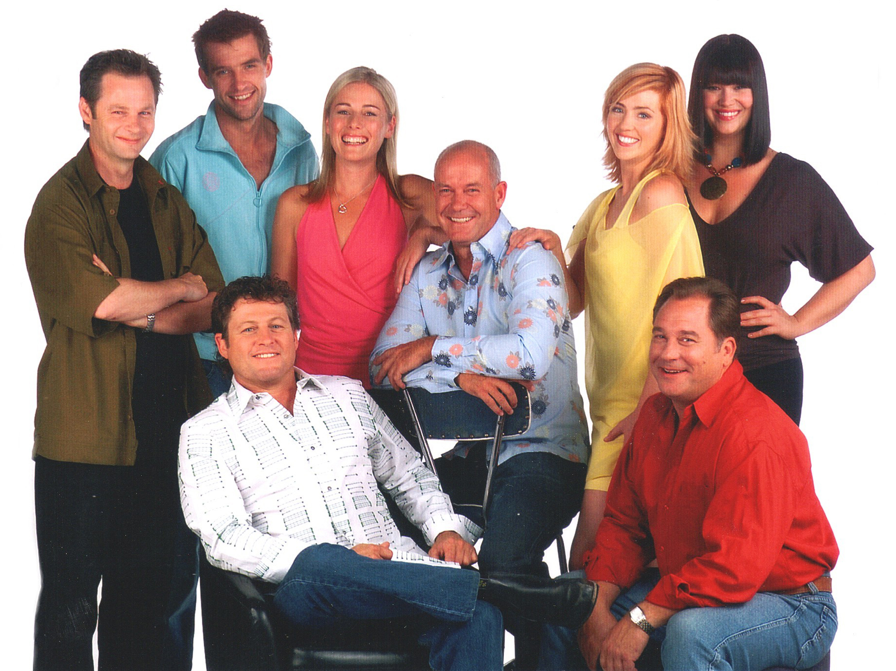 2004 Cast of STINGERS - Richard Morgan, Daniel Frederiksen, Kate Kendall, Jacinta Stapleton, Katrina Milosevic, and (seated) Peter Phelps, Gary Sweet, Jeremy Kewley.