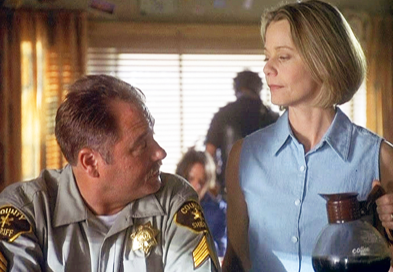 Still from DISAPPEARANCE - Deputy Sheriff Richards (Jeremy Kewley) and Patty Henley (Susan Dey).