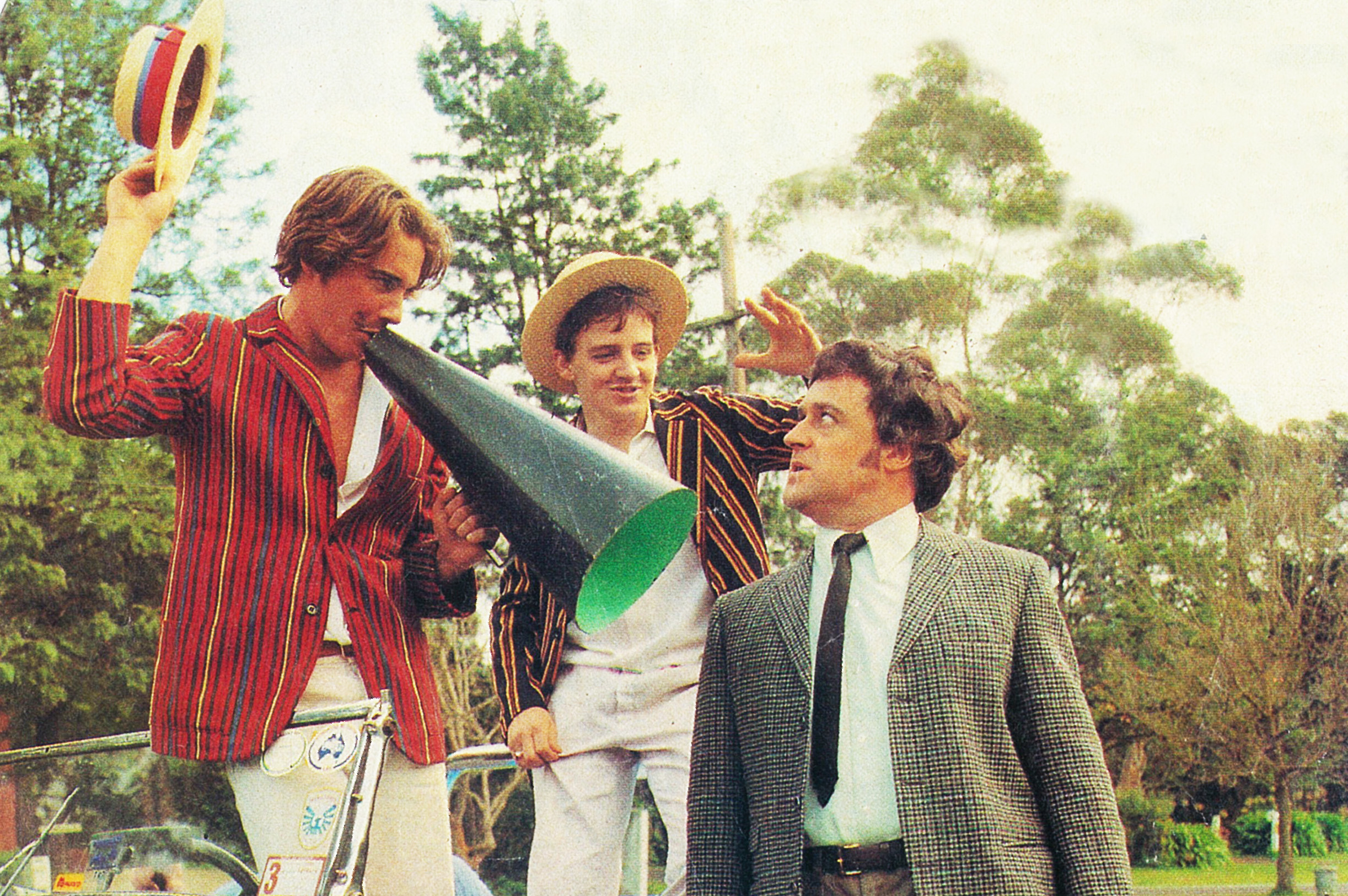 Still from the telemovie A WILD ASS OF A MAN (1980) with Jeremy Kewley, Gary Gartside, Max Gilles.