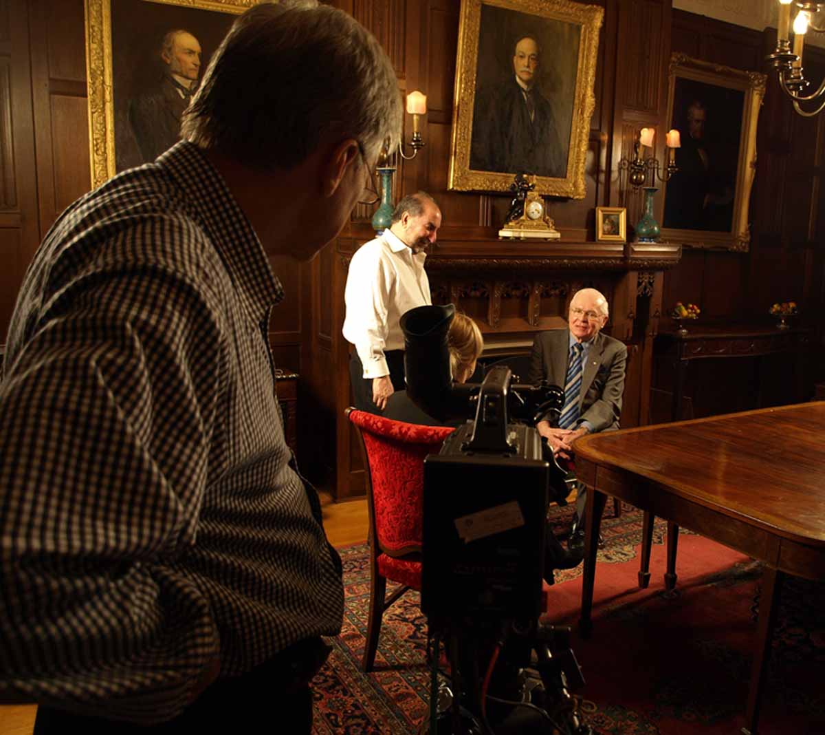 Firdaus Kharas directing a documentary on the Nobel Prize-nominee Douglas Roche