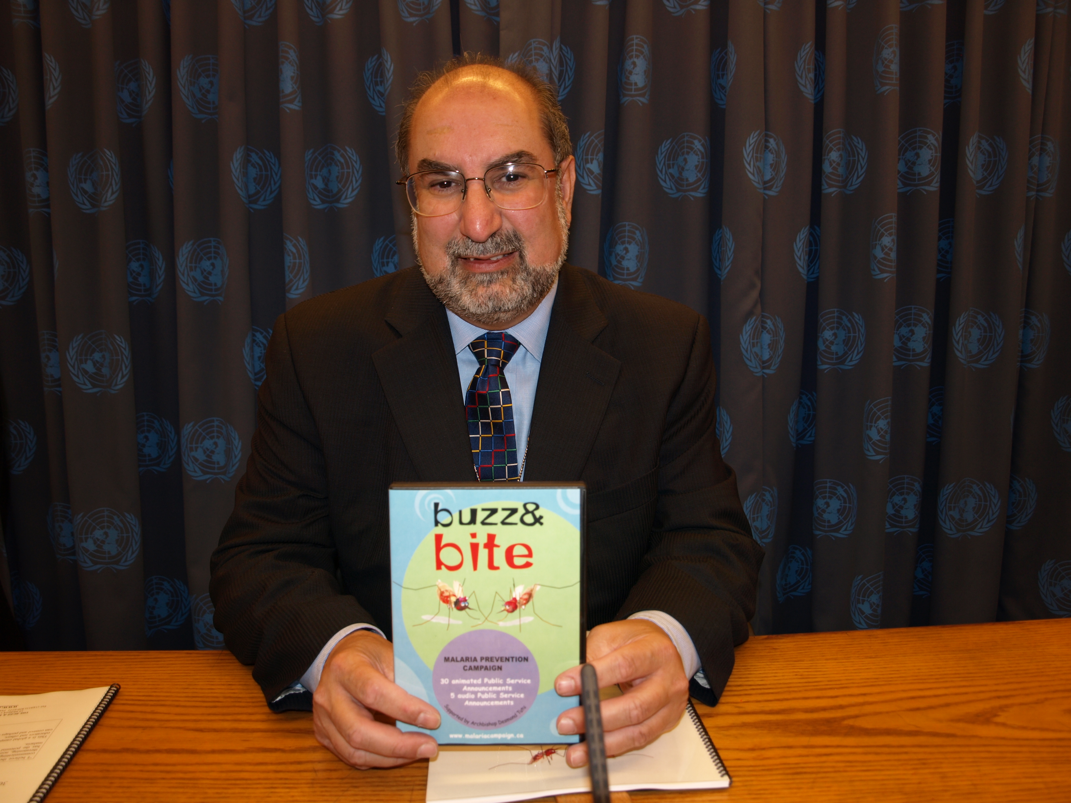 Firdaus Kharas launching the Buzz and Bite malaria prevention media at the United Nations