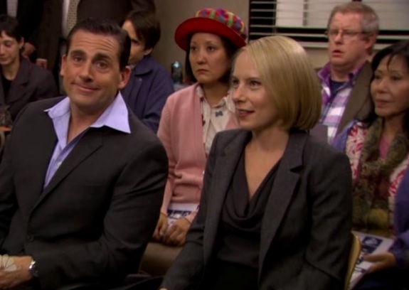 from 'The Office' Steve Carell(Left front) Kim Kim(Right behind)