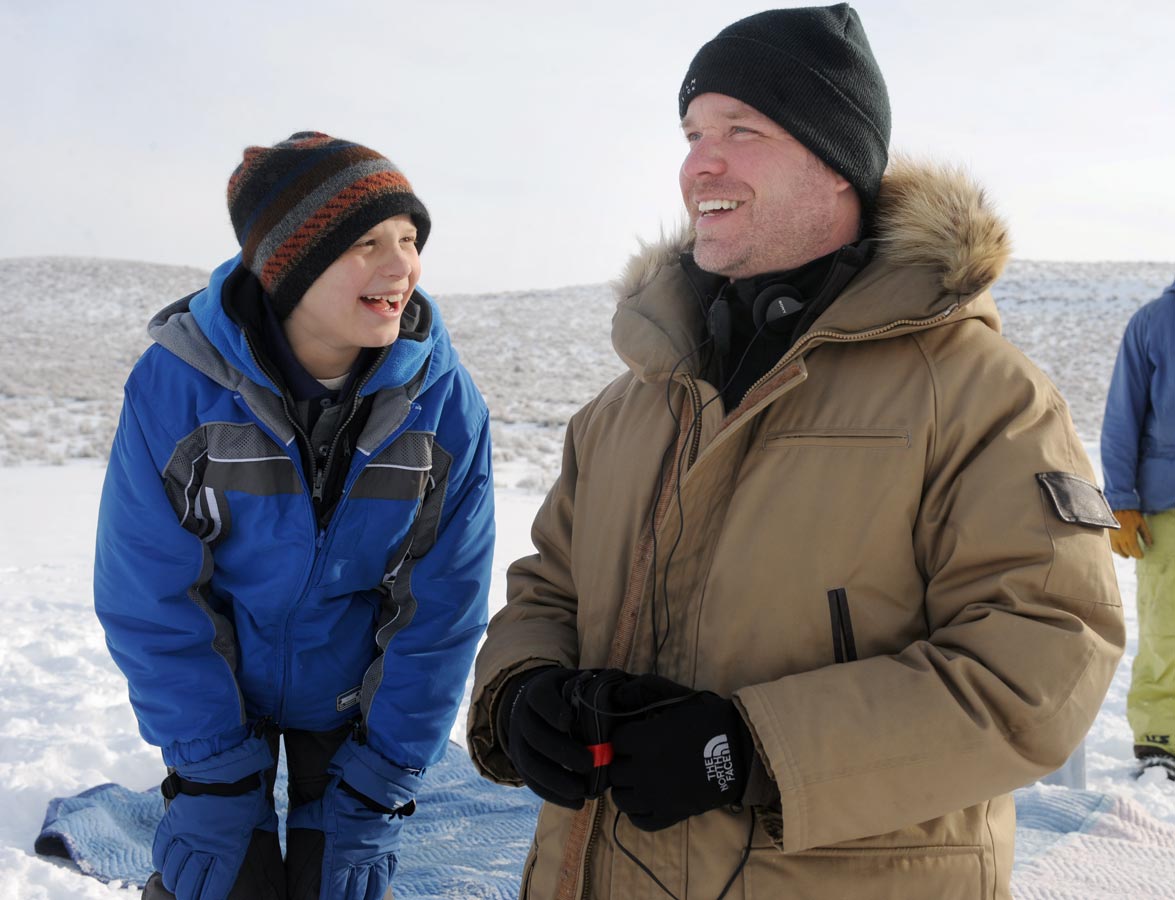 Young star Bobby Coleman and Director Robert Kirbyson on the set of Snowmen, 2009.