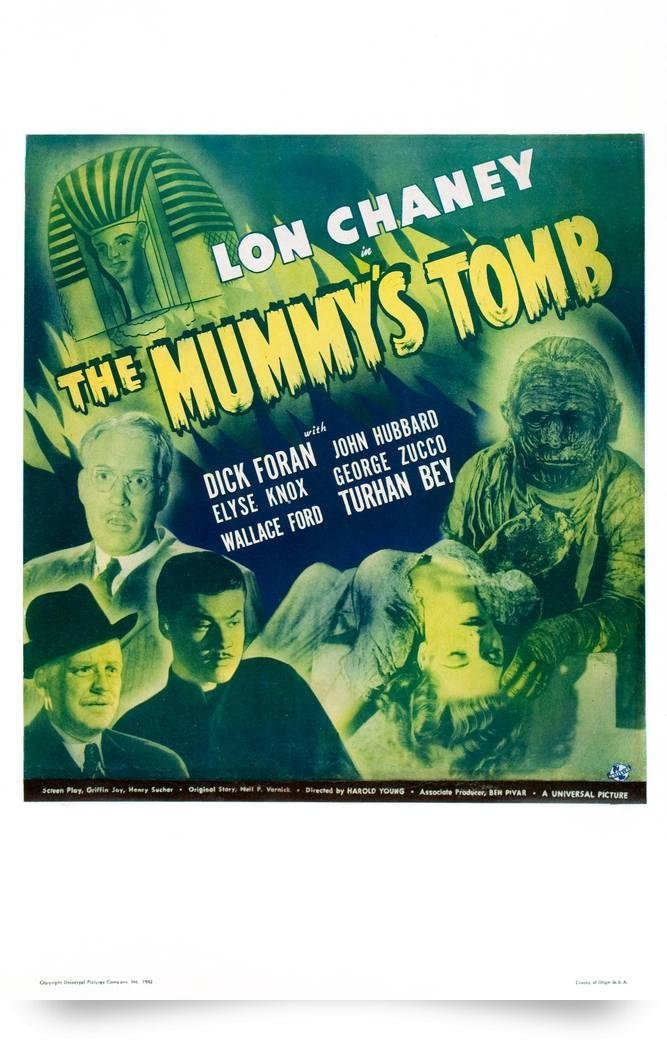 Lon Chaney Jr., Turhan Bey, Dick Foran, Wallace Ford and Elyse Knox in The Mummy's Tomb (1942)