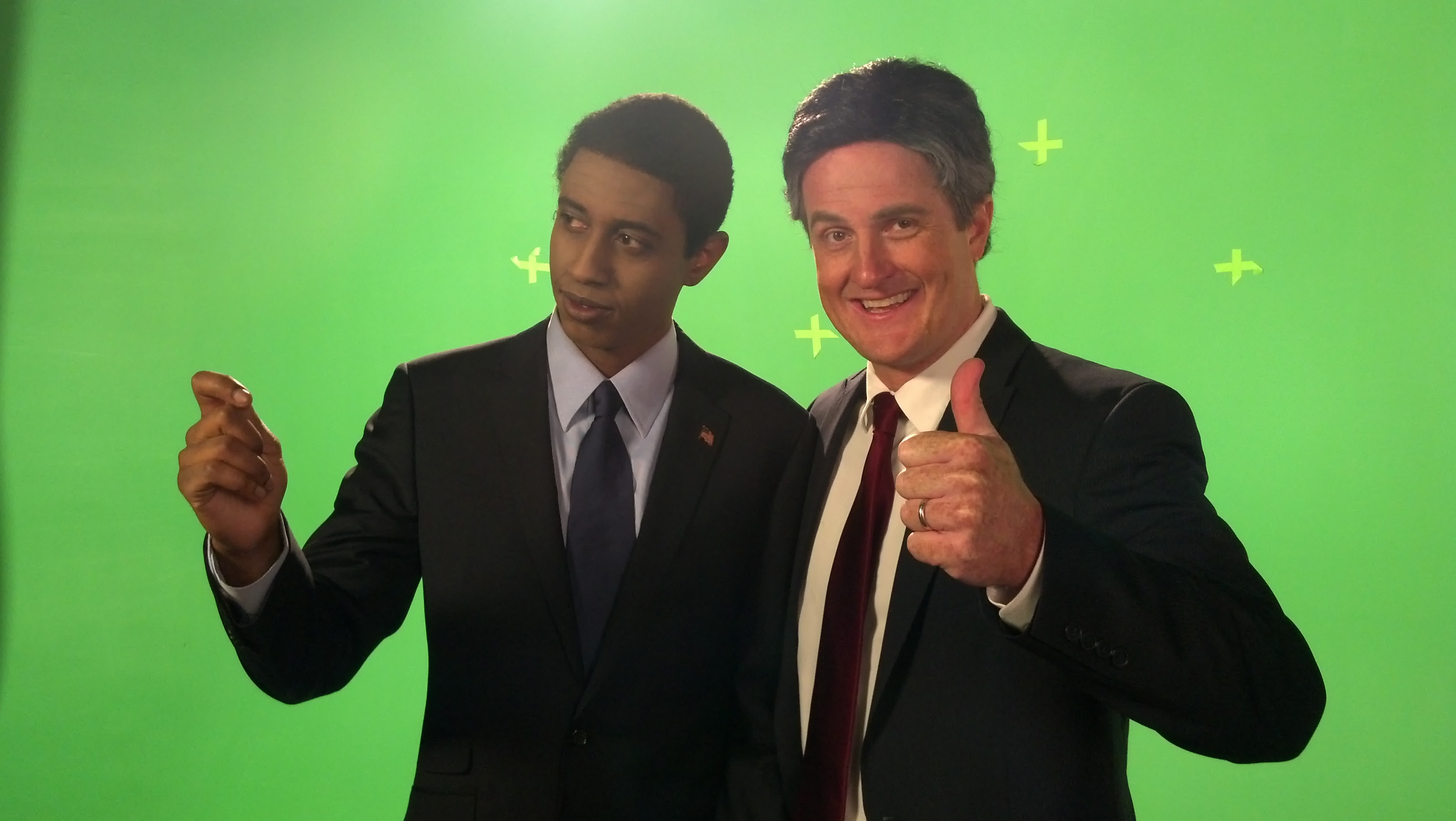 James Davis and Matt Knudsen on the set of Obama-Romney Rap Battle