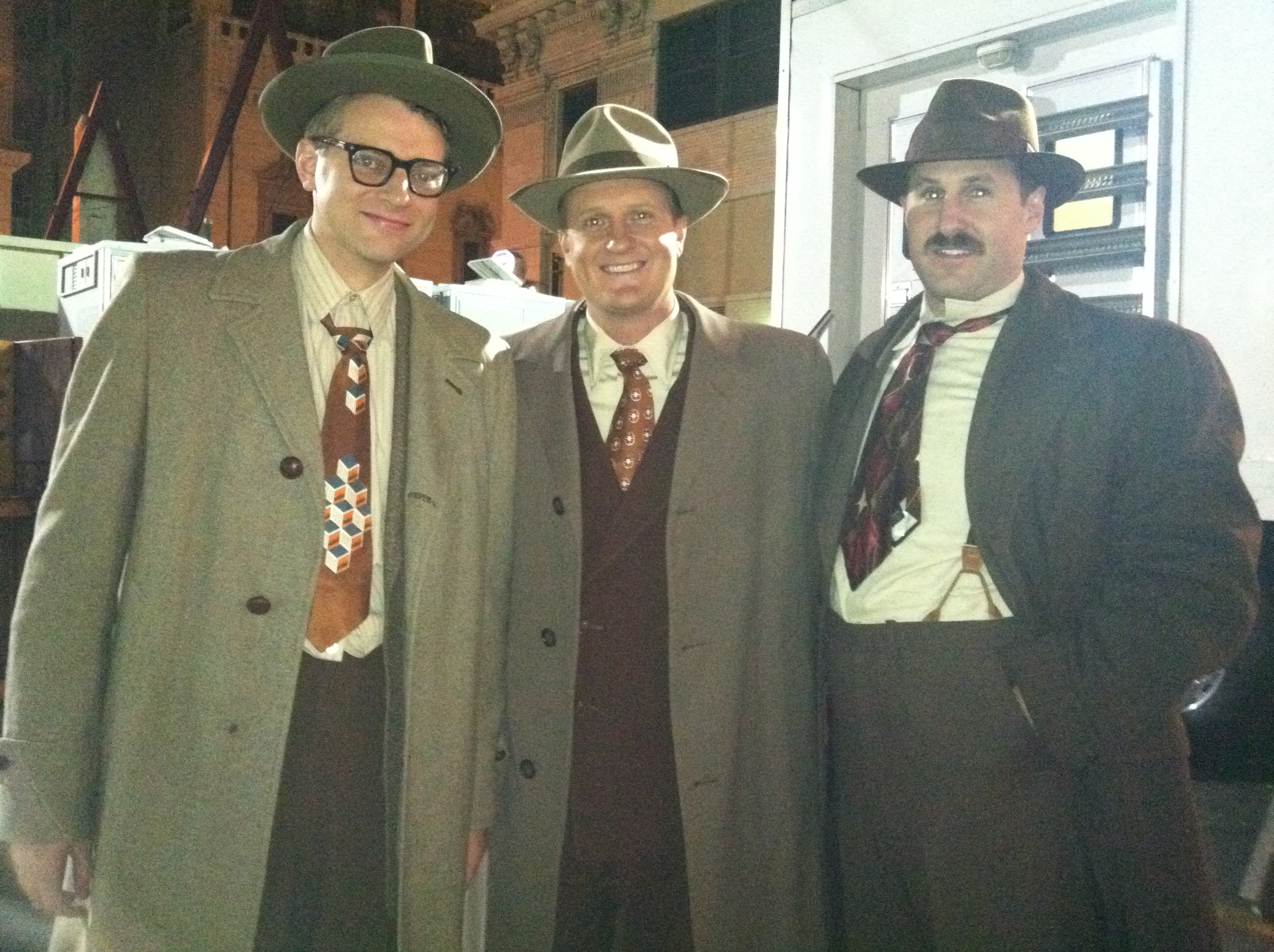 Scott Beehner, Matt Knudsen and Lucas Fleisher on the set of Gangster Squad