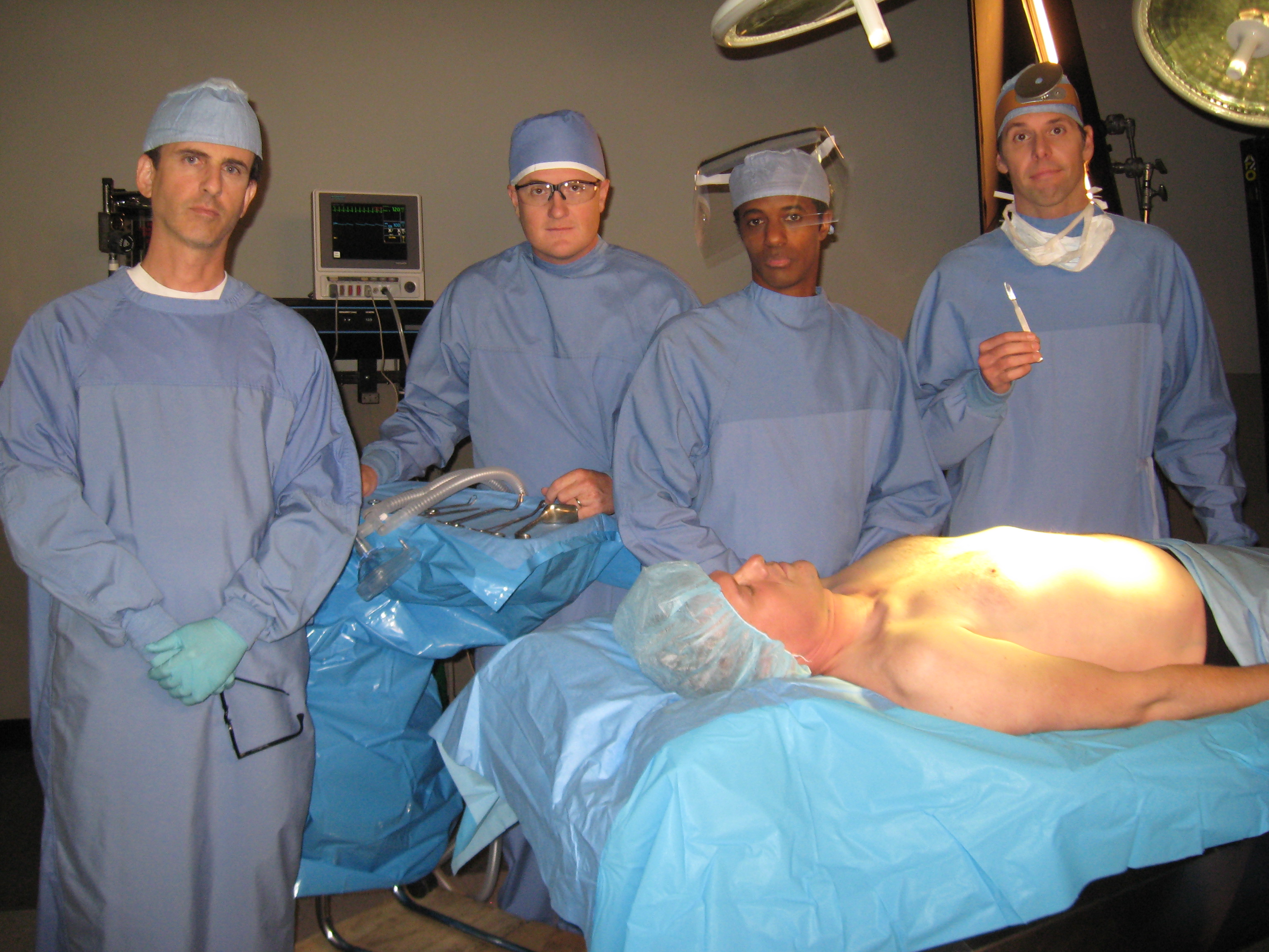 Pete Handleman, Matt Knudsen, Jordan Black and Rob Mainord on the set of Dr. Doctor.