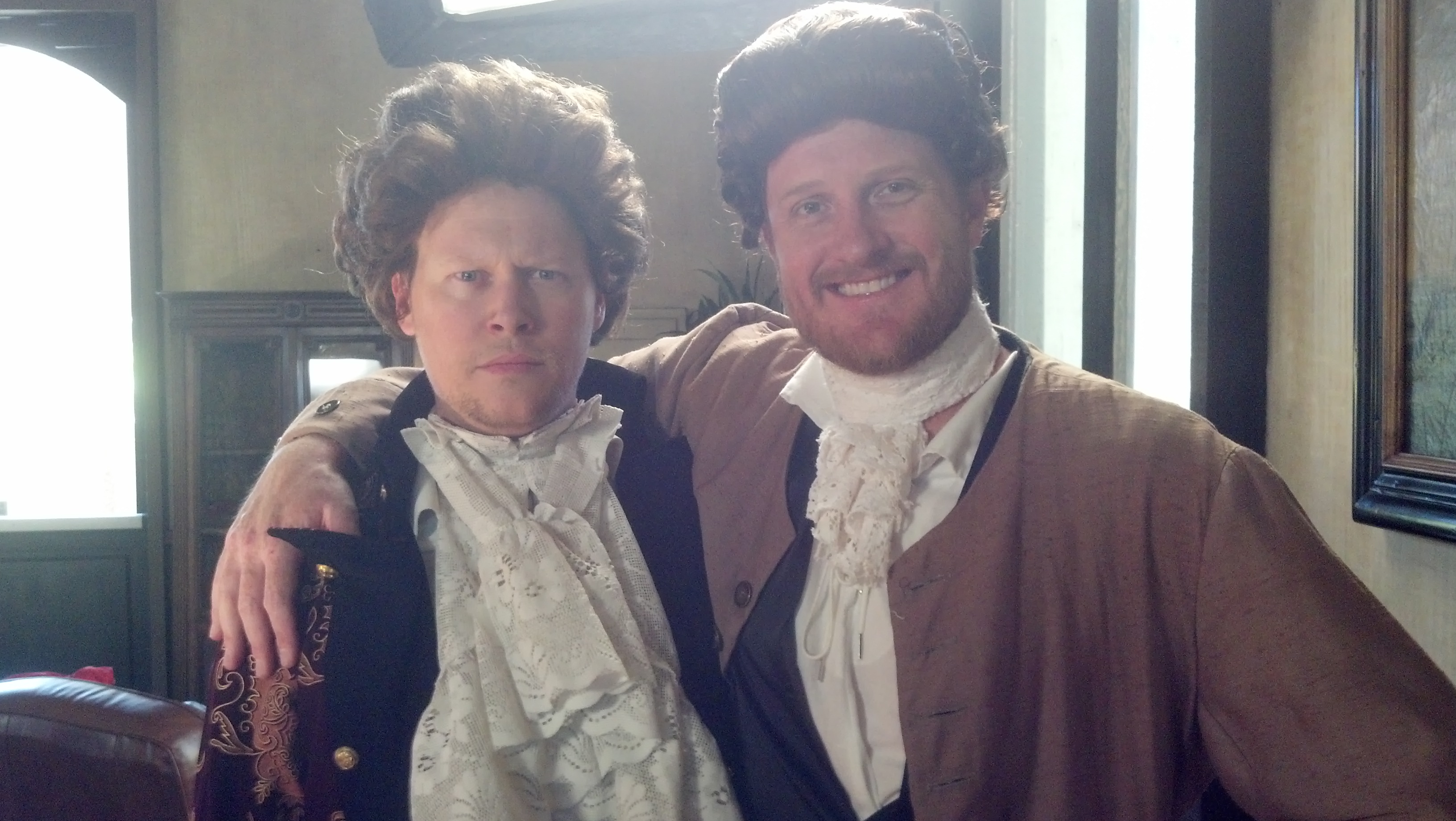 Jarrod Harris and Matt Knudsen on the set of Founding Fathers