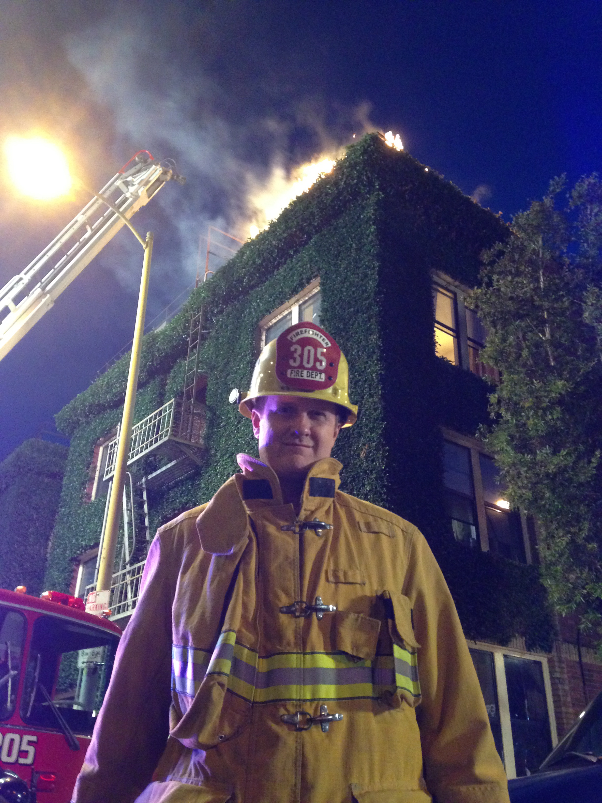 Matt Knudsen as Fireman Knudsen on the set of Tooken