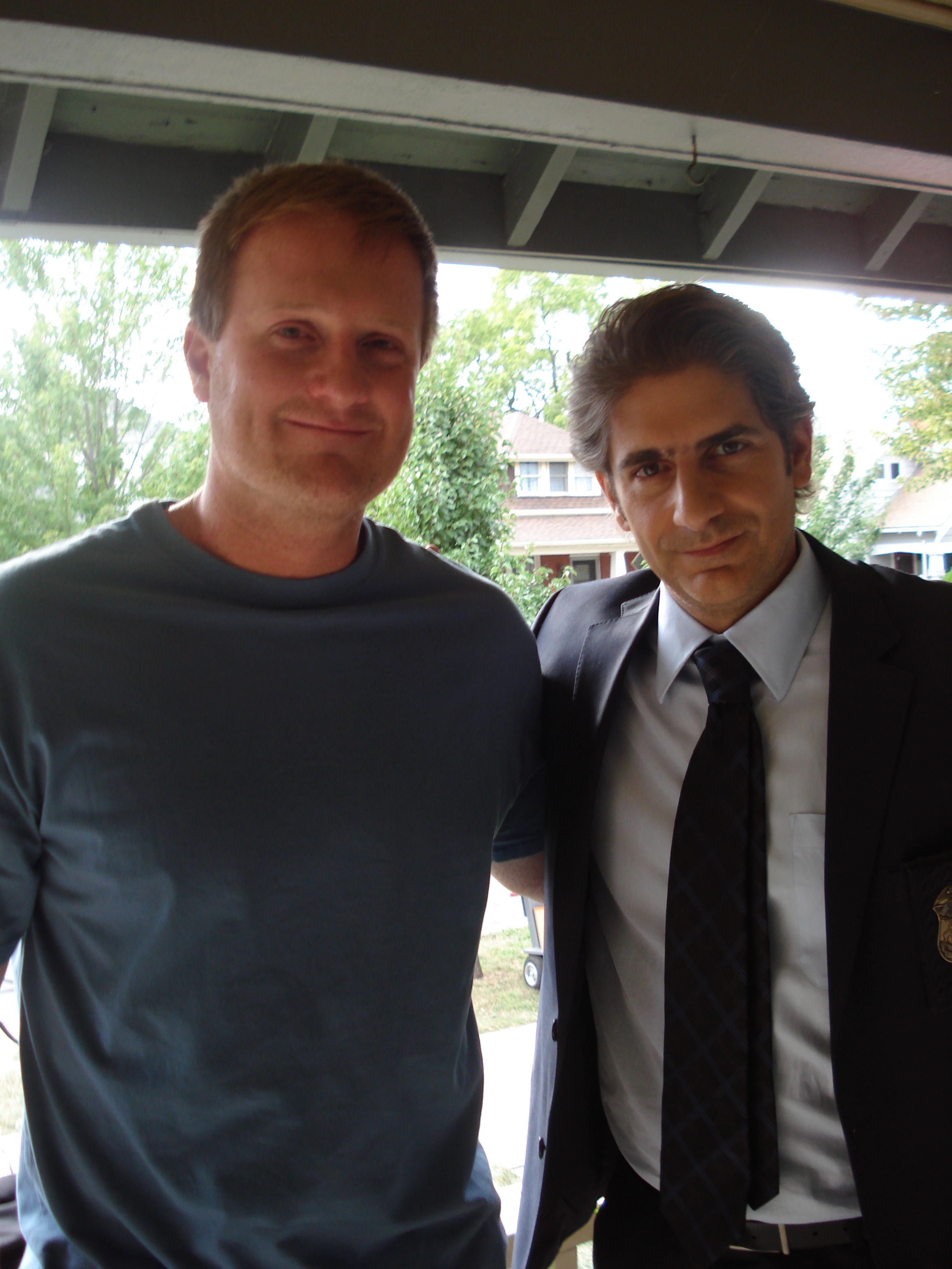 Matt Knudsen and Michael Imperioli on the set of Detroit 187.