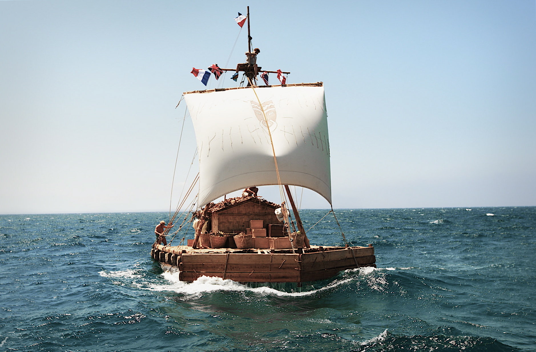 Still of Anders Baasmo Christiansen, Gustaf Skarsgård, Pål Sverre Hagen, Jakob Oftebro, Odd Magnus Williamson and Tobias Santelmann in Kon-Tiki (2012)