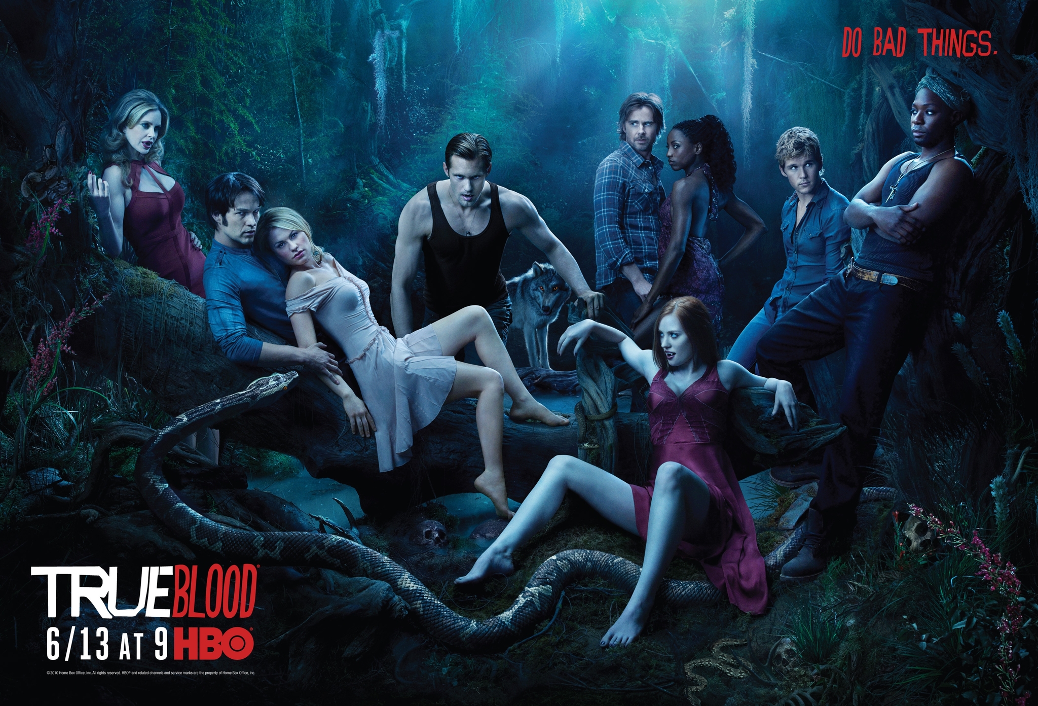 Still of Anna Paquin, Alexander Skarsgård, Kristin Bauer van Straten, Ryan Kwanten, Stephen Moyer, Sam Trammell, Nelsan Ellis, Rutina Wesley and Deborah Ann Woll in Tikras kraujas (2008)