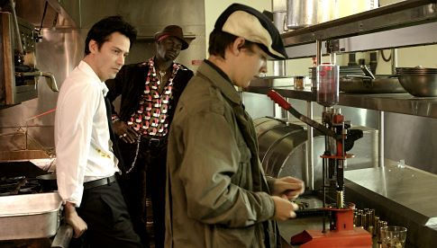 Still of Keanu Reeves, Djimon Hounsou and Shia LaBeouf in Constantine (2005)