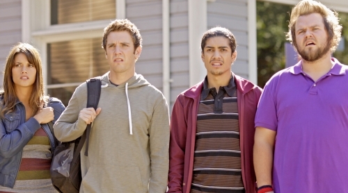 Still of Rick Gonzalez, Bret Harrison, Tyler Labine and Missy Peregrym in Reaper (2007)