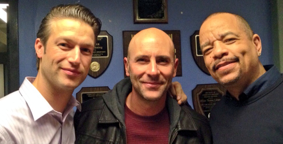 Peter Scanavino, Jordan Lage, & Ice T on set of NBC's LAW & ORDER: SVU (2014).