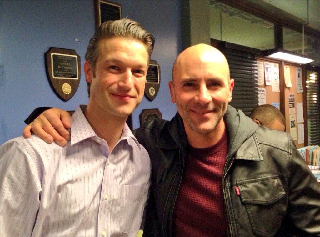 Peter Scanavino & Jordan Lage on set of NBC's LAW & ORDER: SVU (2014).